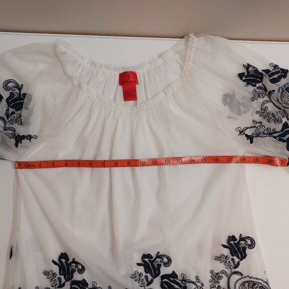 Women's V Cristina White Sheer w/white lining & blue floral embroidery Boho Med - Picture 5 of 9